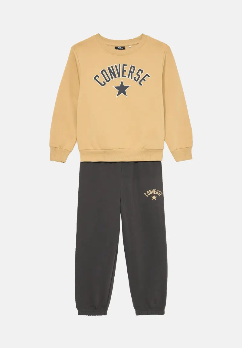 Tuta beige e grigia da bambino con stampa logo