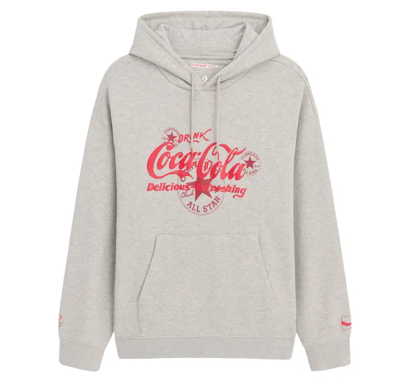 X Coca-Cola Hoodie Felpa Con Cappuccio da Uomo in Nero Vintage Grey Heather