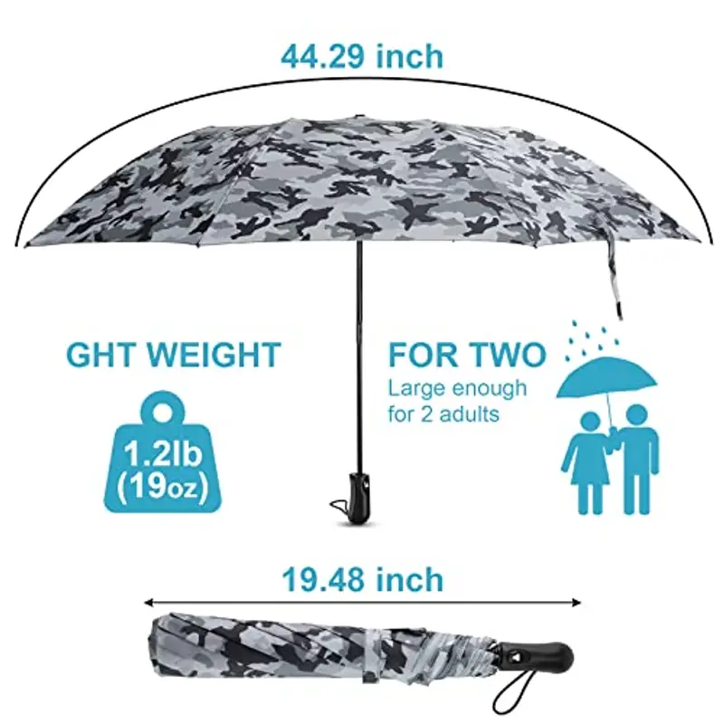 Cooloutdoors Ombrello antivento da viaggio per pioggia, ombrello resistente e compatto, telaio in metallo resistente, tettoia antivento e impermeabile, ombrello portatile grigio militare da viaggio miniatura 2