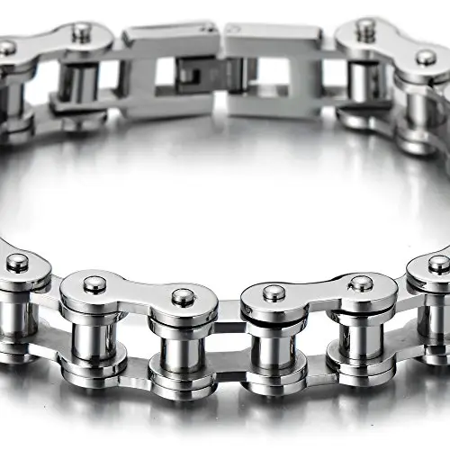 COOLSTEELANDBEYOND Classico - Bracciale da Uomo, Catena di Bicicletta, Acciaio Inossidabile, Colore Argento, Lucidato a miniatura 2