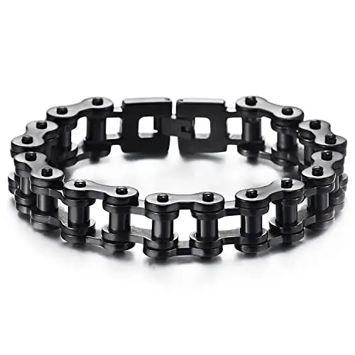COOLSTEELANDBEYOND Classico - Bracciale da Uomo, Catena di Bicicletta, Acciaio Inossidabile, Colore Nero, Lucidato a