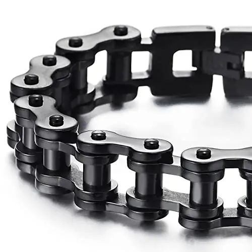COOLSTEELANDBEYOND Classico - Bracciale da Uomo, Catena di Bicicletta, Acciaio Inossidabile, Colore Nero, Lucidato a miniatura 3