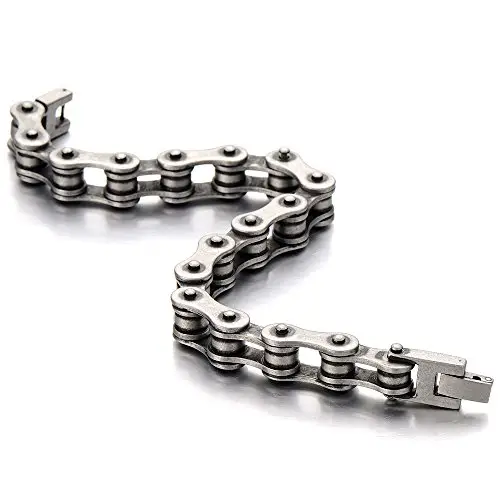 COOLSTEELANDBEYOND Classico - Bracciale da Uomo, Catena di Bicicletta, Acciaio Inossidabile, Finitura Ruvida