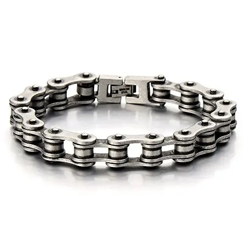 COOLSTEELANDBEYOND Classico - Bracciale da Uomo, Catena di Bicicletta, Acciaio Inossidabile, Finitura Ruvida miniatura 2