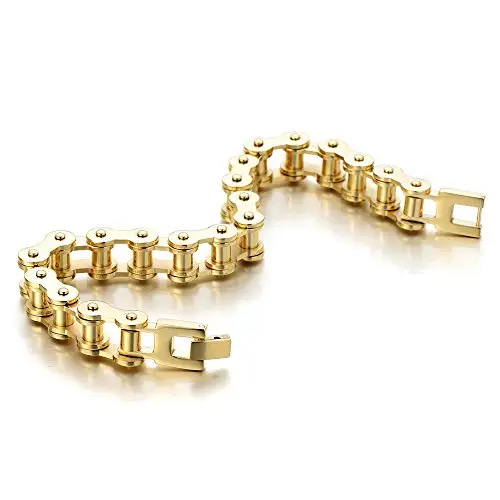 COOLSTEELANDBEYOND Classico – Oro Bracciale da Uomo, Catena di Bicicletta, Acciaio Inossidabile, Colore Argento,
