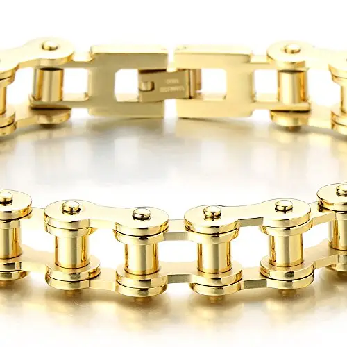 COOLSTEELANDBEYOND Classico – Oro Bracciale da Uomo, Catena di Bicicletta, Acciaio Inossidabile, Colore Argento miniatura 3