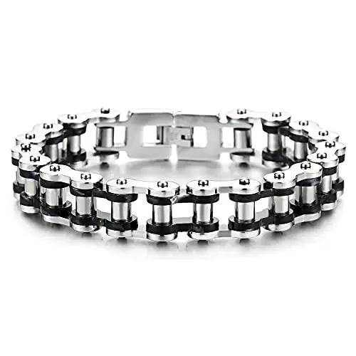 COOLSTEELANDBEYOND Maschile Bracciale da Uomo Ragazzi, Catena di Bicicletta Motociclo, Acciaio Inossidabile e crilica,