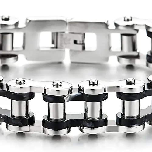 COOLSTEELANDBEYOND Maschile Bracciale da Uomo Ragazzi, Catena di Bicicletta Motociclo, Acciaio Inossidabile e crilica miniatura 3