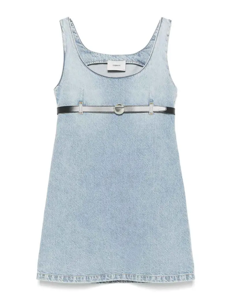 Abito Corto Denim Con Cintura Blu