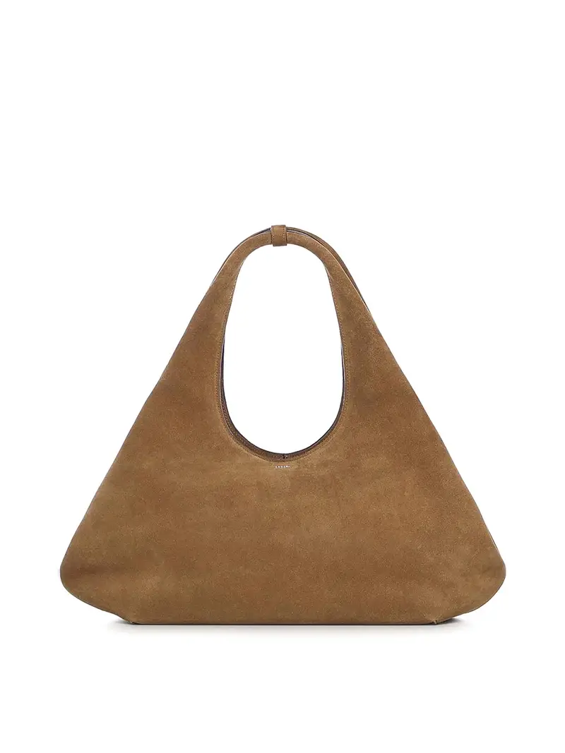 Borsa piegata in pelle scamosciata Marrone