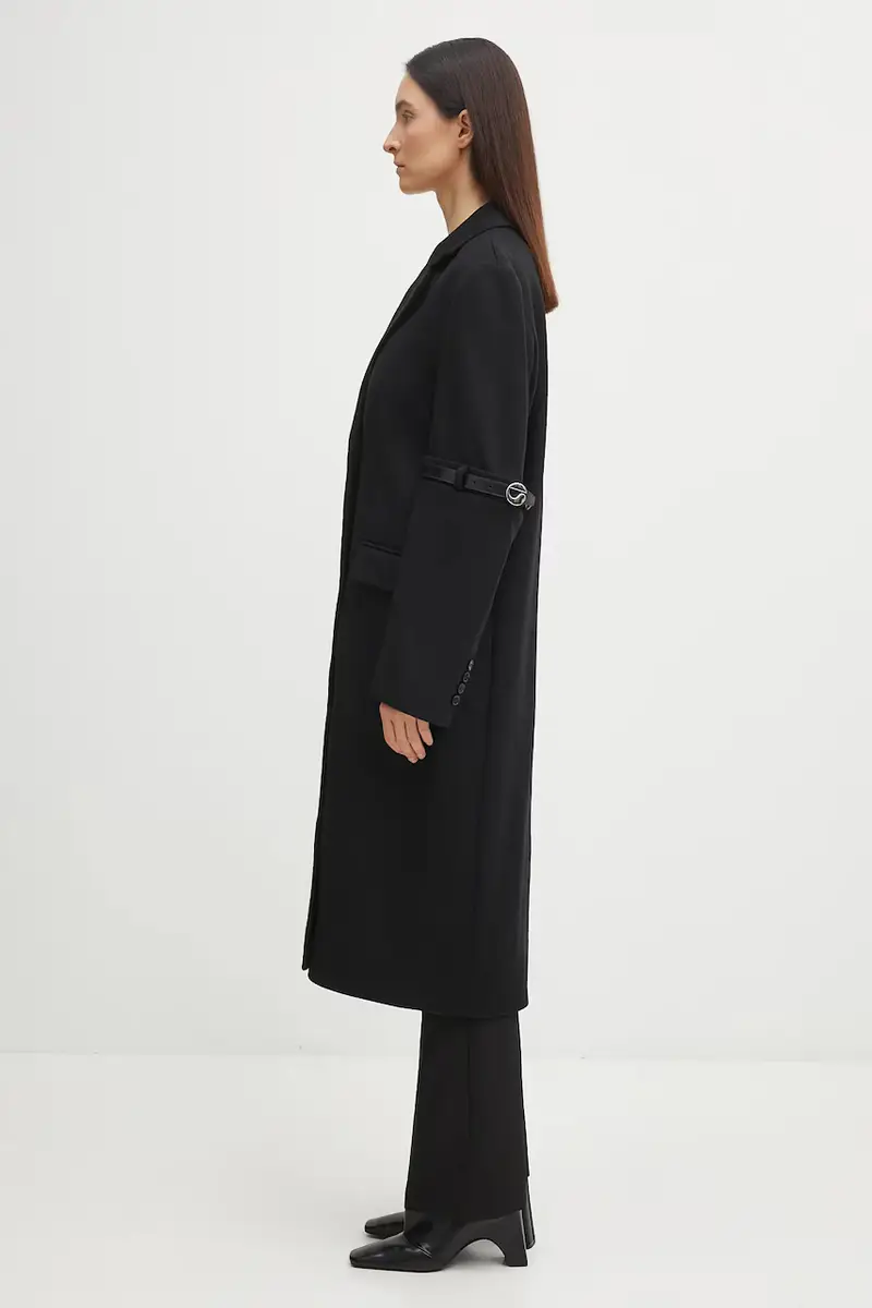 cappotto con lana Logo Belted colore nero COPM14F1011 miniatura 2