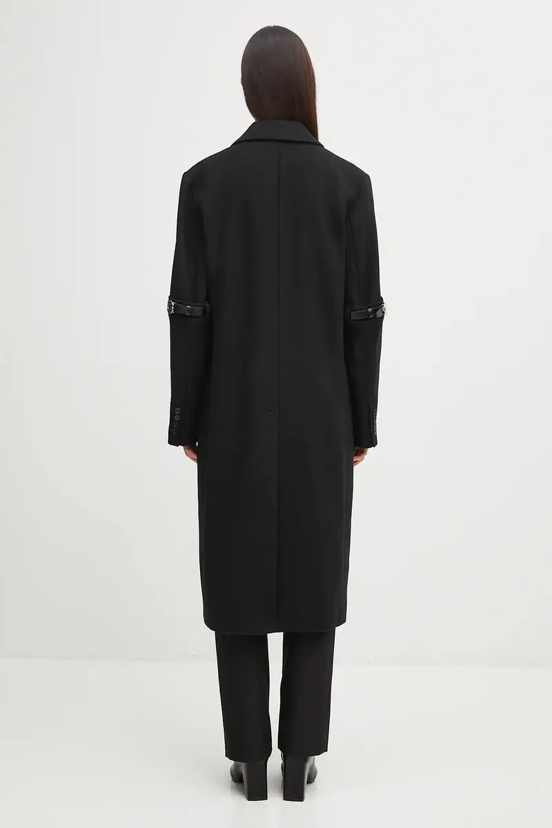 cappotto con lana Logo Belted colore nero COPM14F1011 miniatura 3