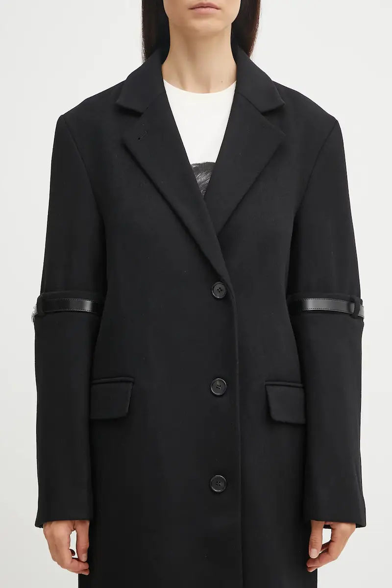 cappotto con lana Logo Belted colore nero COPM14F1011 miniatura 4