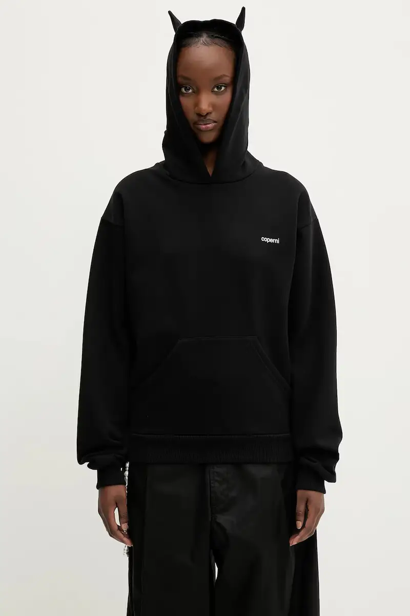 Coperni Maglia felpa in cotone nero con cappuccio