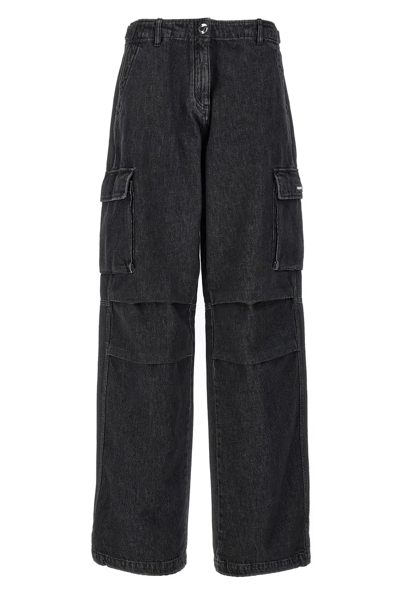 Jeans Denim Wide Leg Cargo Nero