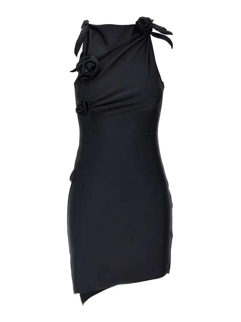 Mini Vestito di fiori asimmetrici Nero