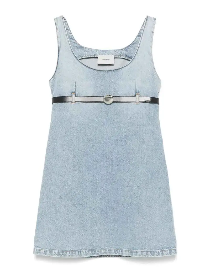 Mini Vestito in denim con cintura Blu