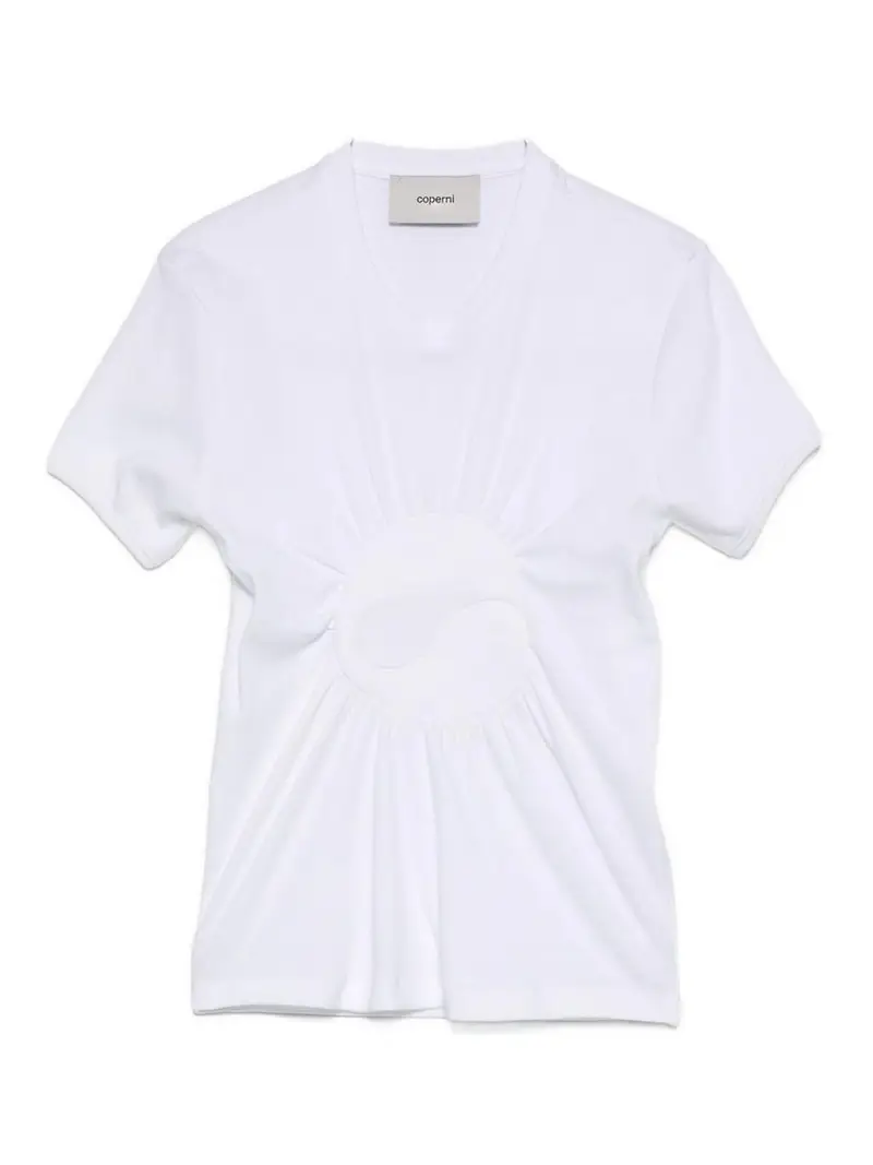 T-Shirt Girocollo Con Ruches Bianco