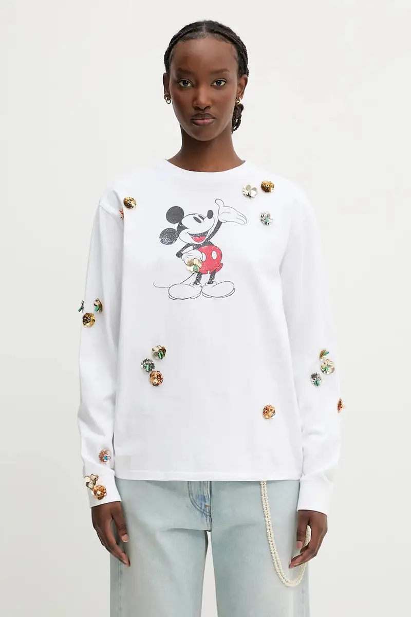 Top a maniche lunghe in cotone Coperni x Disney Mickey Long-Sleeved colore bianco DJS157SFF5037