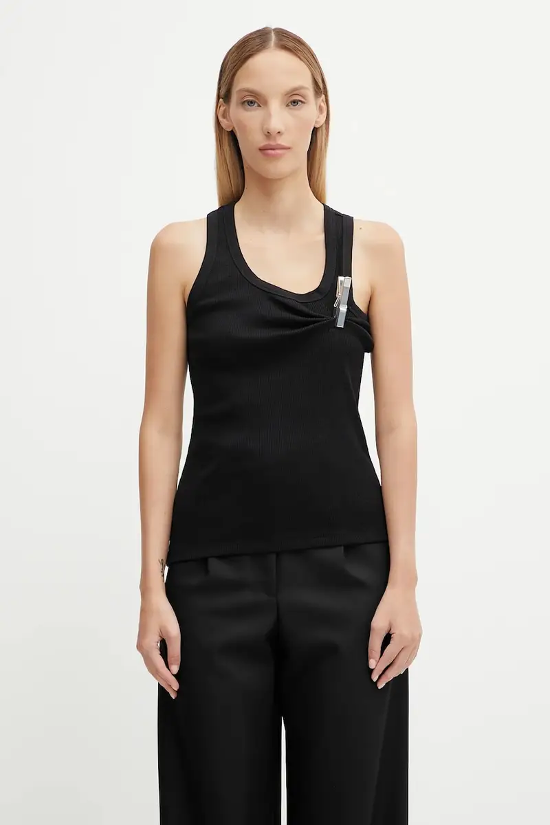 top in cotone Washing Clip Rib Top colore nero COPT41BISF5033