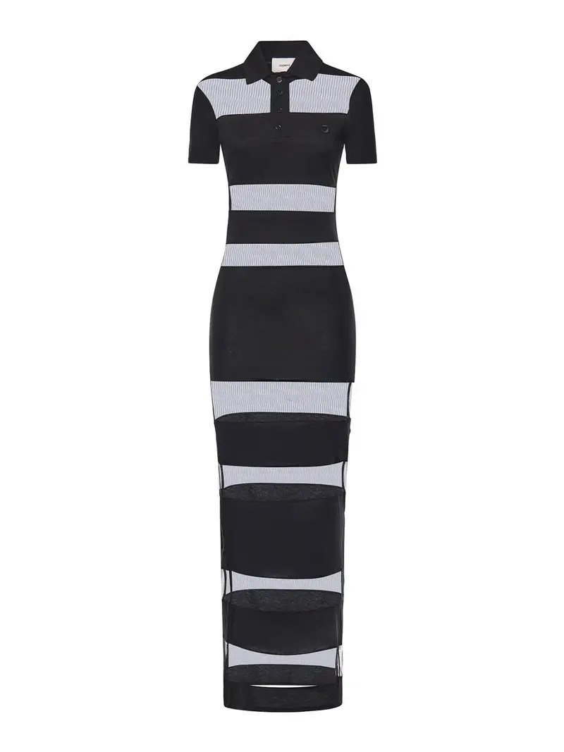 Vestito polo lungo a righe Nero