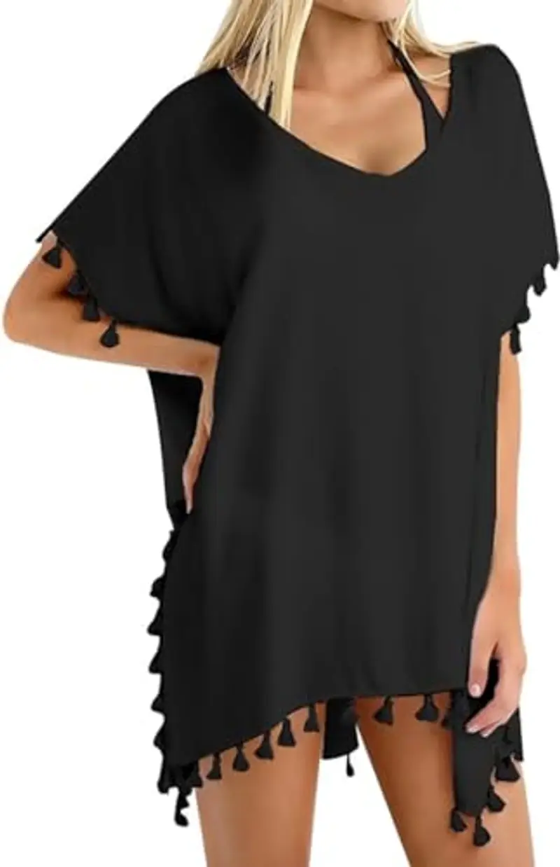 Copricostume da Donna in Chiffon da Bagno Abbigliamento da Spiaggia Elegante A-Black Taglia Unica