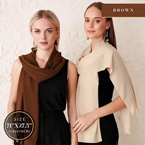 Coprispalle Donna Elegante Chiffon Sciarpa Sciarpe Marrone, Scialle Foulard Donna Moda, Stola Elegante Signora miniatura 3