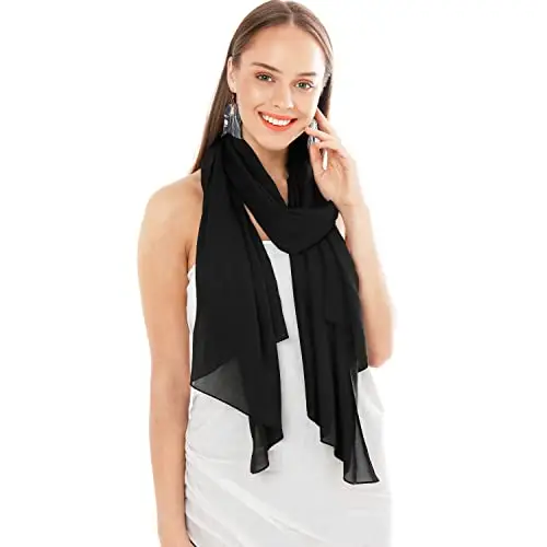 Coprispalle Donna Elegante Chiffon Sciarpa Sciarpe Nero, Scialle Foulard Donna Moda, Stola Elegante Signora Cerimonia,