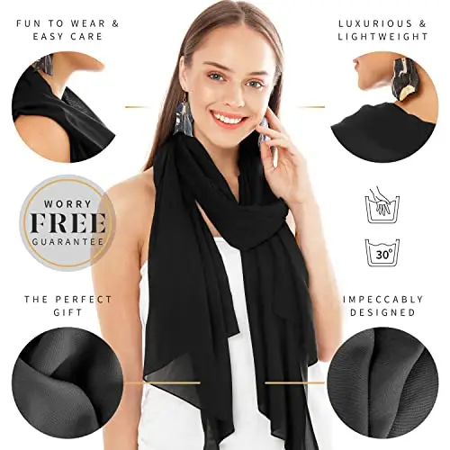 Coprispalle Donna Elegante Chiffon Sciarpa Sciarpe Nero, Scialle Foulard Donna Moda, Stola Elegante Signora Cerimonia miniatura 2