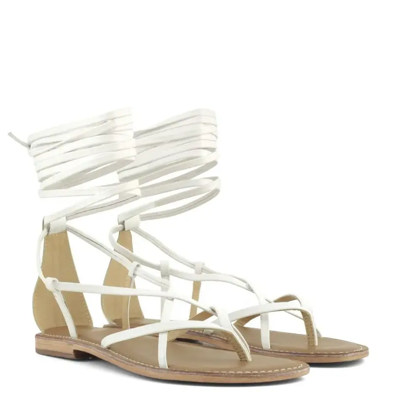 Coral Blue sandali bassi da donna con lacci alla schiava e fasce a infradito bianchi miniatura 2