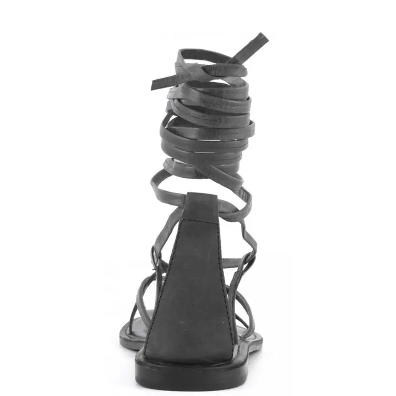 sandali bassi da donna con lacci alla schiava e fasce a infradito nero miniatura 3