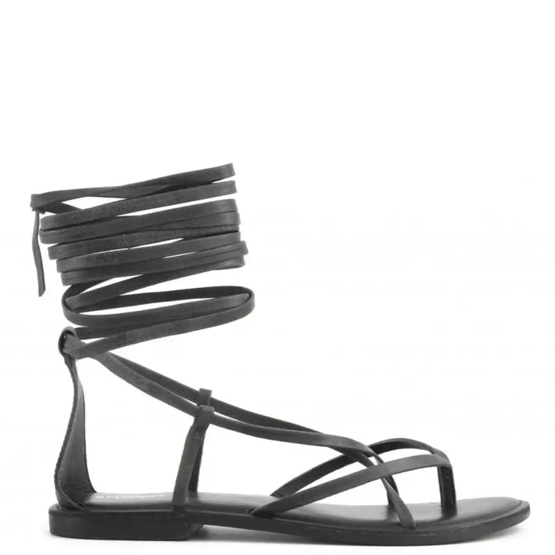 sandali bassi da donna con lacci alla schiava e fasce a infradito nero