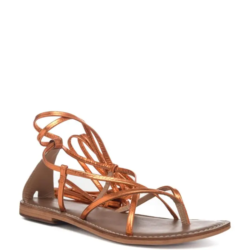 sandali donna alla schiava in pelle arancione e infradito miniatura 2