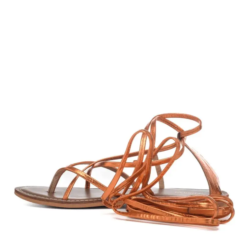 sandali donna alla schiava in pelle arancione e infradito miniatura 3