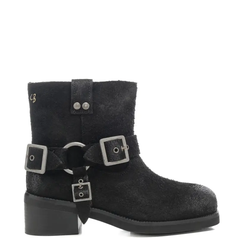 stivaletti da donna biker con inserti in metallo neri