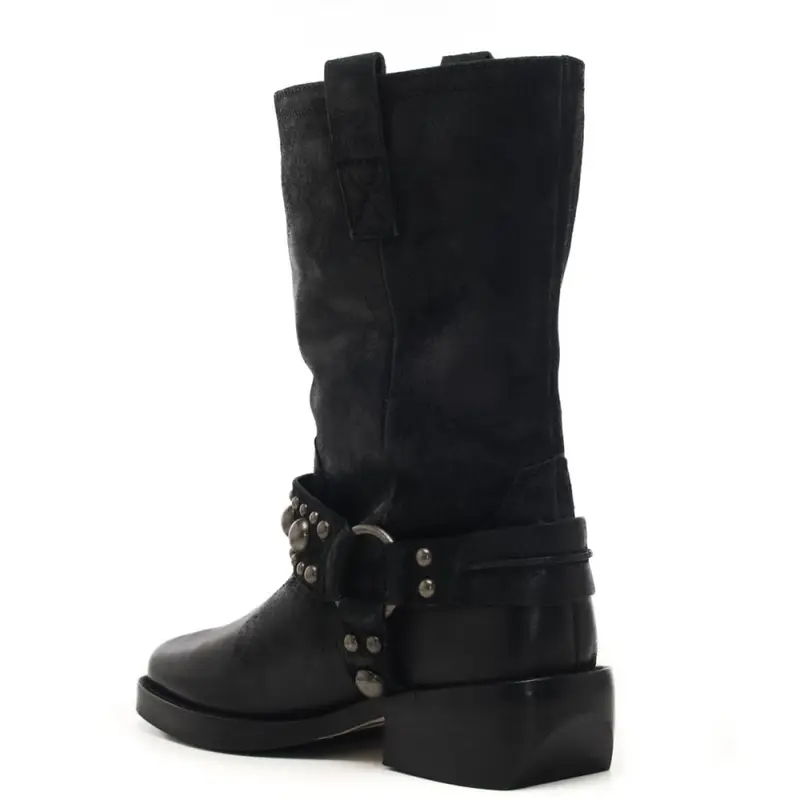 Coral Blue stivali da donna con zip sull'esterno e intreccio con borchie sulla caviglia neri miniatura 2