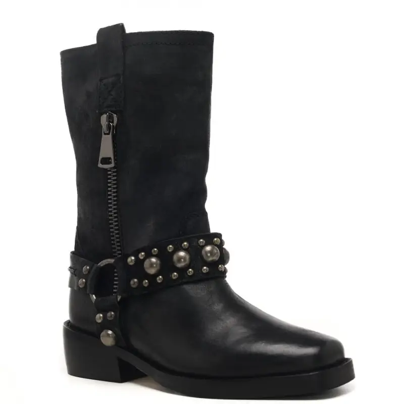 Coral Blue stivali da donna con zip sull'esterno e intreccio con borchie sulla caviglia neri miniatura 3