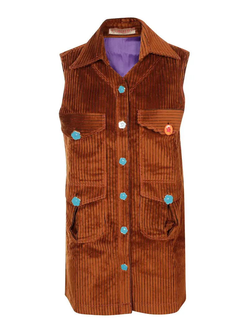 Abito corto in velluto a coste Marrone