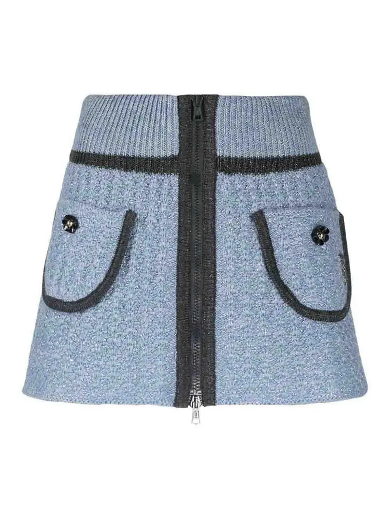 Minigonna in maglia con ricami floreali Blu