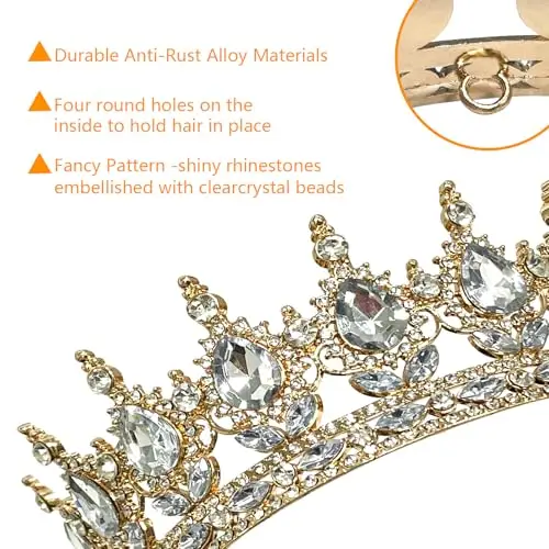 Corona da Donna Tiara Vintage Con Strass e Cristalli, Diadema Rotondo Principessa Corona, Corona di Cristallo Regina miniatura 3