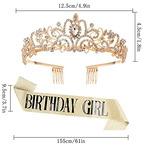 Corona Di Cristallo A Compleanno Corona Tiara Regina Regalo Compleanno Donna con Birthday Girl Tracolla per Spose miniatura 2