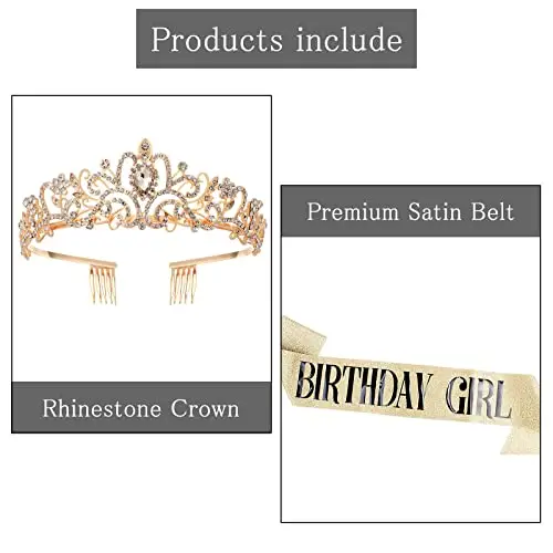 Corona Di Cristallo A Compleanno Corona Tiara Regina Regalo Compleanno Donna con Birthday Girl Tracolla per Spose miniatura 3