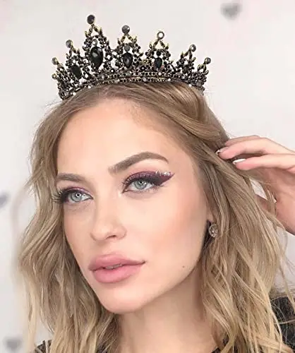Corona di cristallo per ragazze Fascia da principessa elfo da donna nera Festa di compleanno del ballo di fine anno miniatura 2