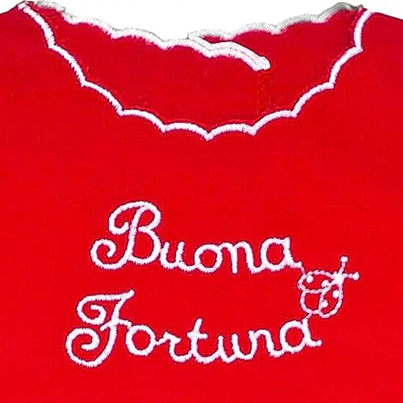 Corredino Neonato Camicina ricamata buona fortuna made in italy puro cotone camicia Buona fortuna rossa miniatura 3