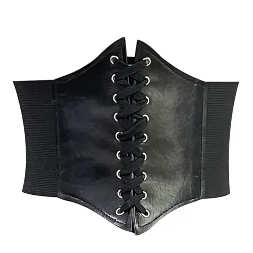 Corsetto cintura da donna profonda waspie cintura vintage in vita elastica cintura in pelle con lacci larghi, corsetto