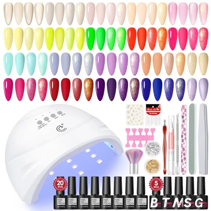COSCELIA Kit Semipermanente Unghie e Lampada 20 Colori + 5pz Smalti Semipermanenti Colore Rosa Nudo Viola Rosso Blu Verde Unghie Gel Set per Manicure e gli Strumenti di Basi per Manicure