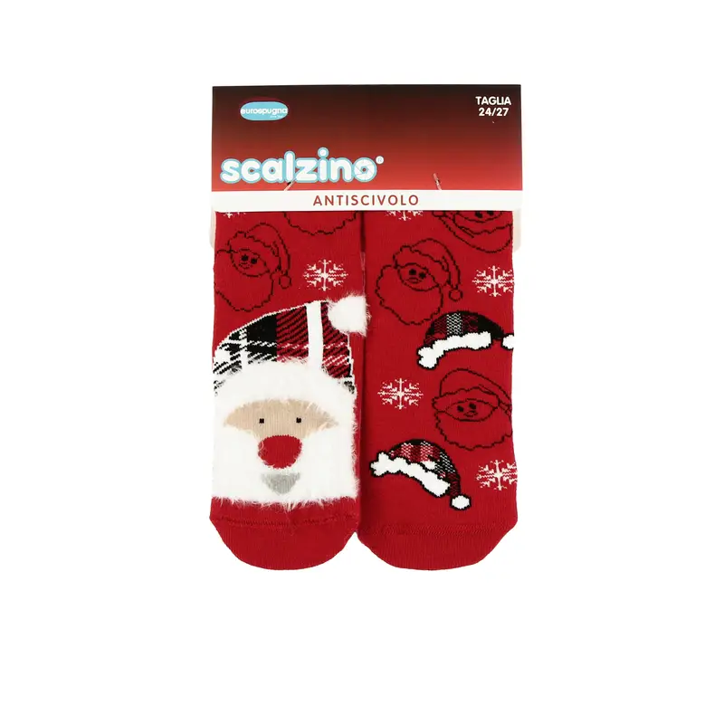Calzini rossi da bimbi antiscivolo con stampa natale