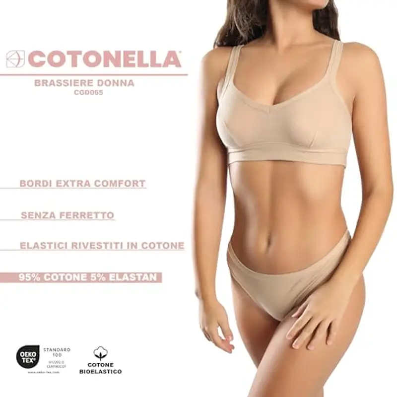 Cotonella, Brassiere in Morbido Cotone Bielastico - Comoda Brassiere dai Bordi Extracomfort - Art. GD065 - Bianco tg. 3 miniatura 3