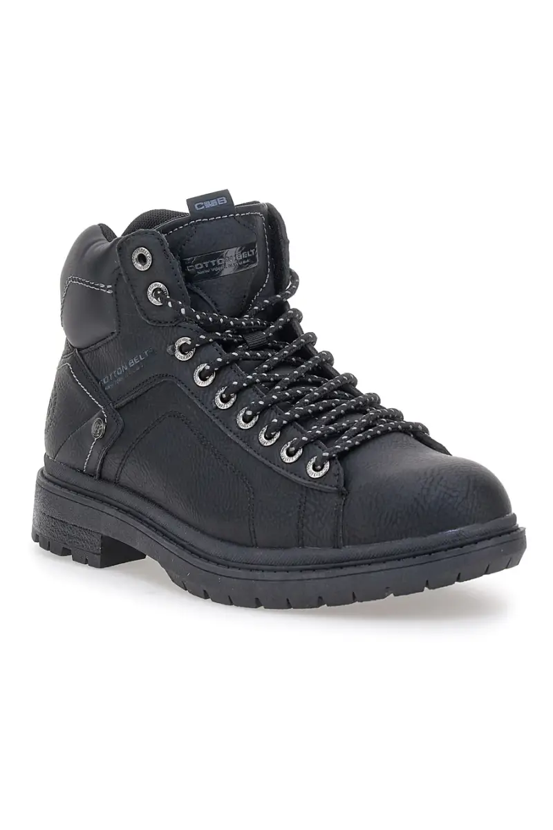 Scarpe alte nere stringate collo imbottito Cotton belt STANFORD LTH [NERO] miniatura 2