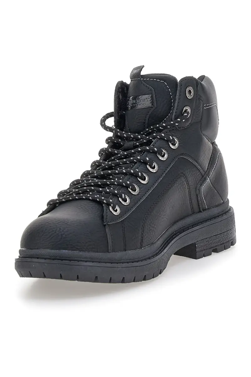 Scarpe alte nere stringate collo imbottito Cotton belt STANFORD LTH [NERO] miniatura 3